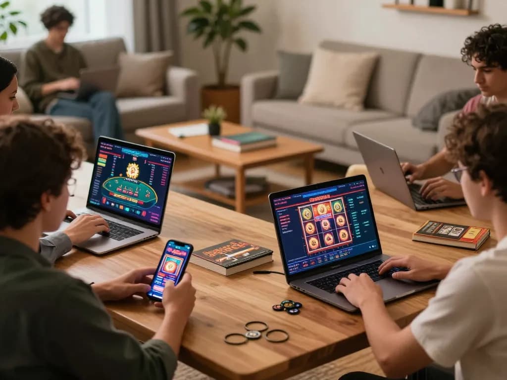 Engaged users enjoying SC88 TRANG CHỦ online gambling activities on various devices, creating a welcoming at-home environment.