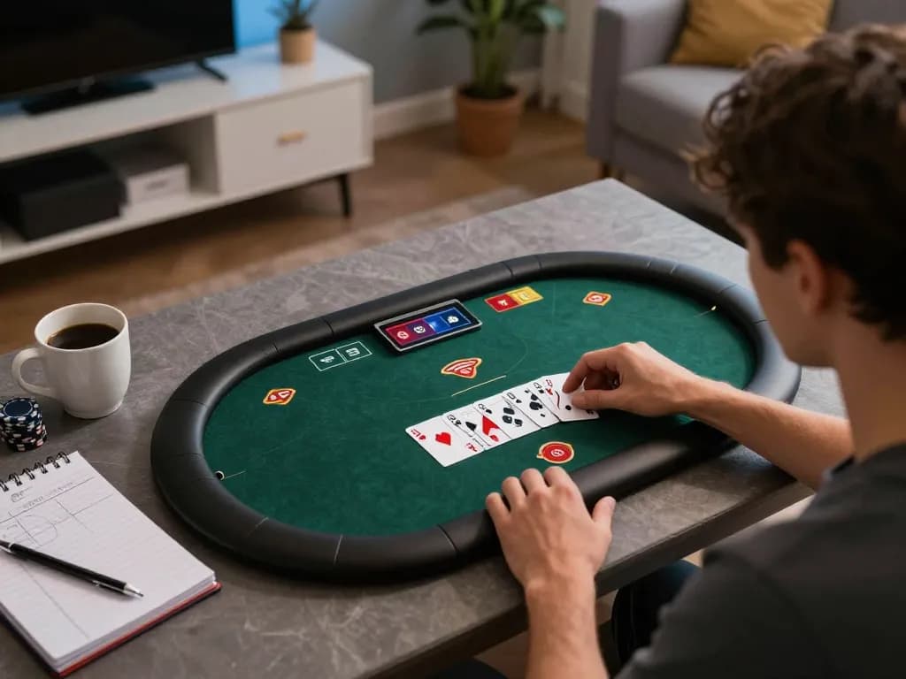 Engaged user plays poker online with BL555, showing gaming interface and strategic notes.