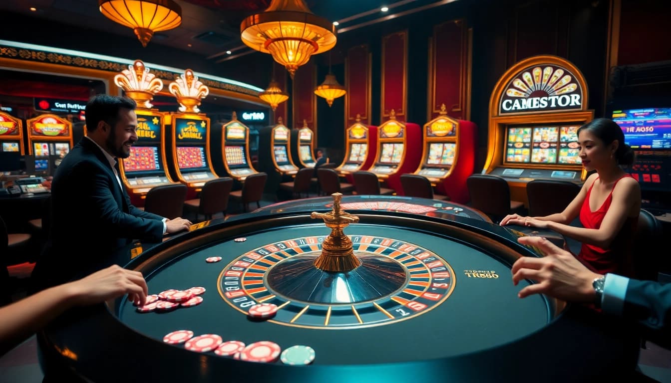 TR88 players celebrating a win at an exciting roulette table in a luxurious casino setting.
