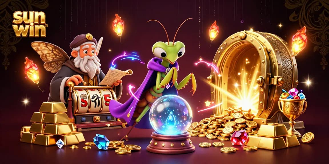 Spin the reels at sun win with a vibrant illustration featuring fortune tellers and rich gems.