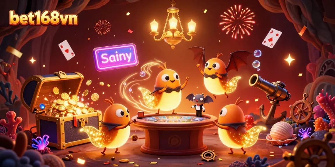 Experience thrilling gameplay at bet168vn with captivating casino lights and a unique bat dealer.