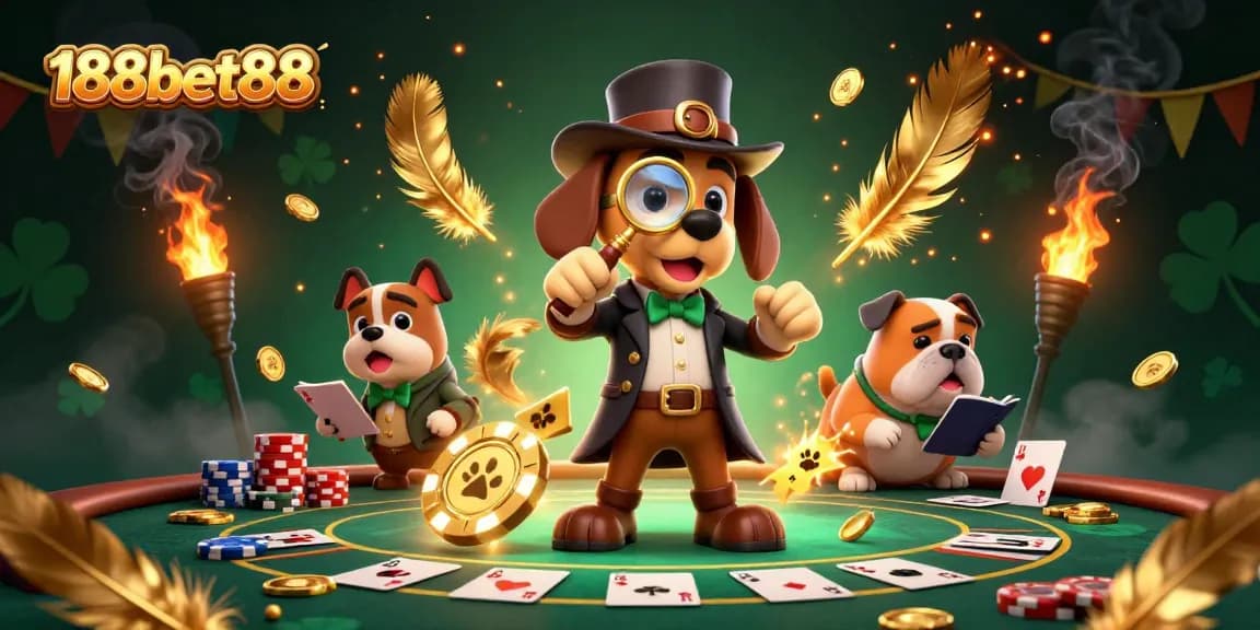 Experience thrilling poker action at 188bet88 with a detective investigating golden clues in an immersive casino setting.