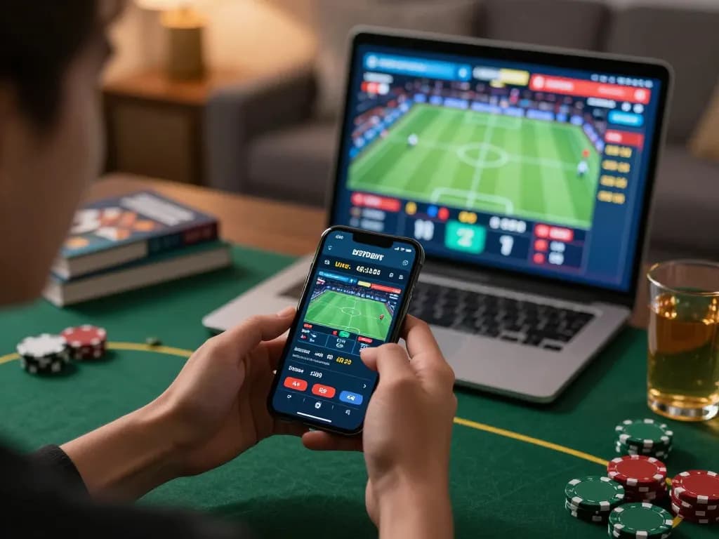 Experience live betting excitement with Net88 on a smartphone in a cozy home setting.