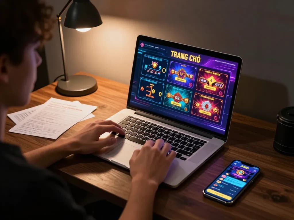 Engaging with AE888 TRANG CHỦ on a laptop for a seamless online gambling experience.