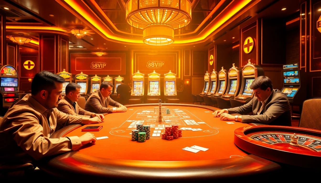 Exciting poker scene at 68VIP casino with vibrant chips and cards in play