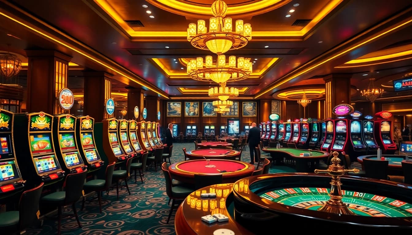 Experience the excitement of winning at https://aa888bet.us/ with luxurious casino gaming tables and vibrant slot machines.