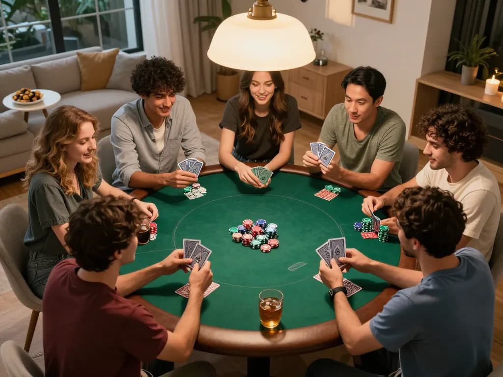 Engaged players at a friendly poker night showcasing a fun atmosphere for Nhà cái SHBET.