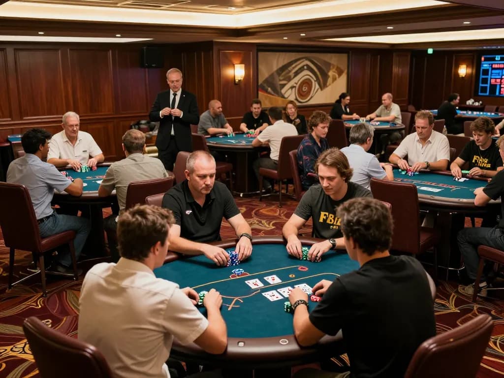 Players engage in a thrilling poker game at F8bet, showcasing high-stakes action and strategic gameplay.