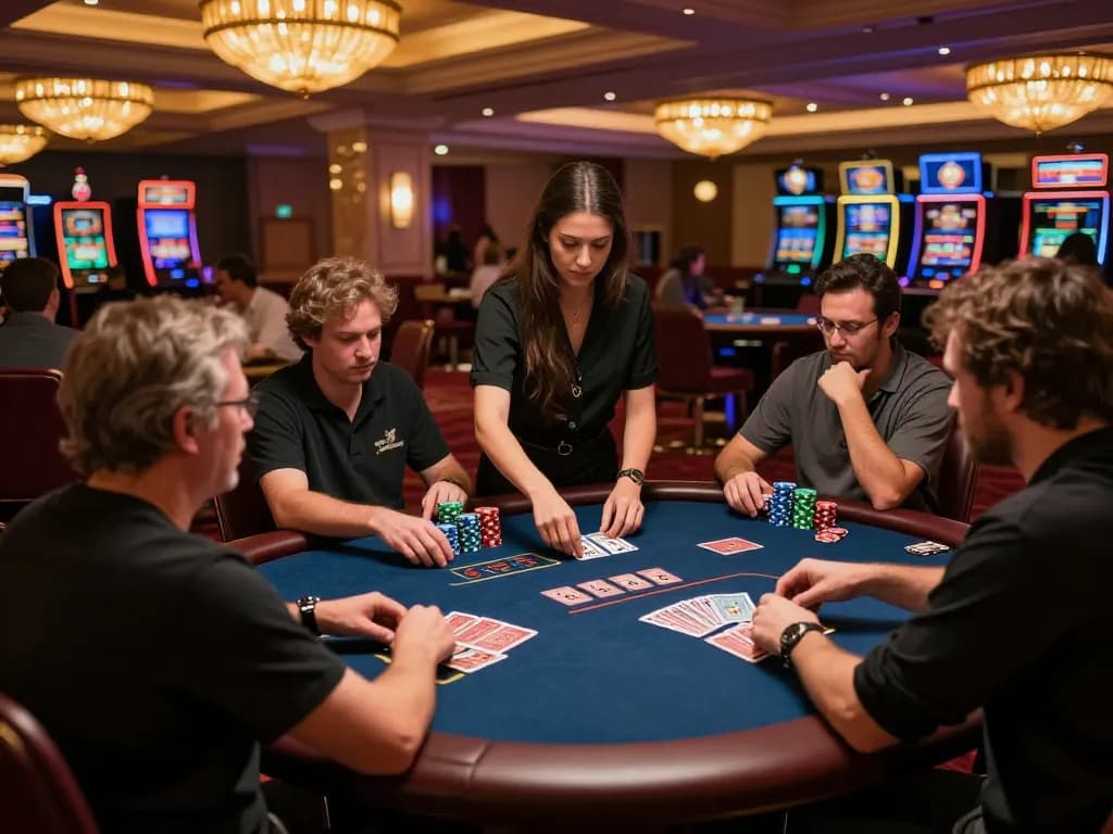 Players strategizing at sc88 top 1 poker tables, illuminated by warm glowing chandeliers.