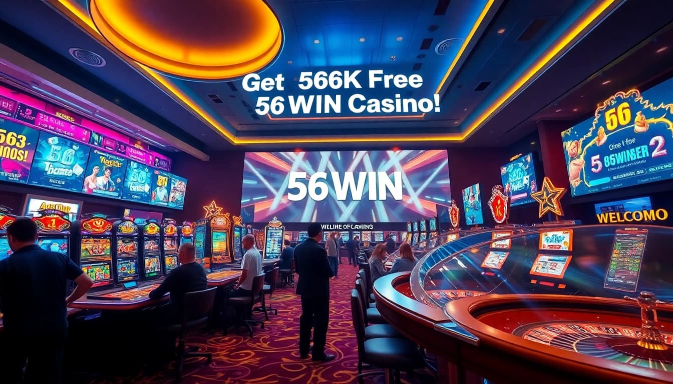 Experience the excitement of 56WIN casino with vibrant gaming ambiance and players enjoying their favorites.