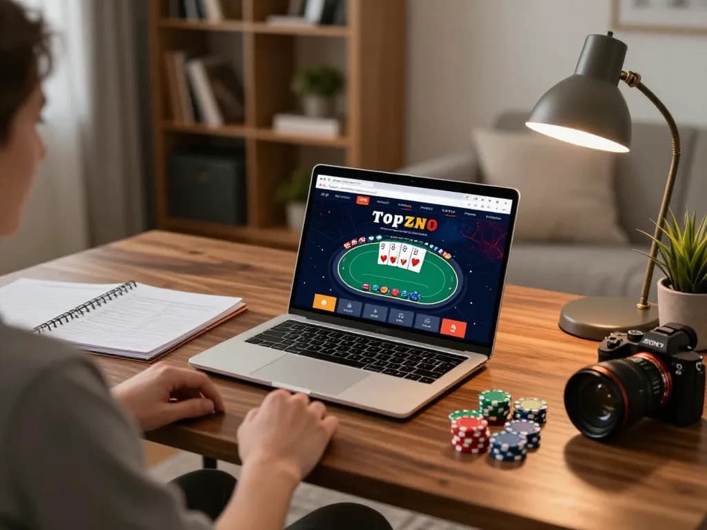 Player analyzing strategies and placing bets on Topzo's online poker platform