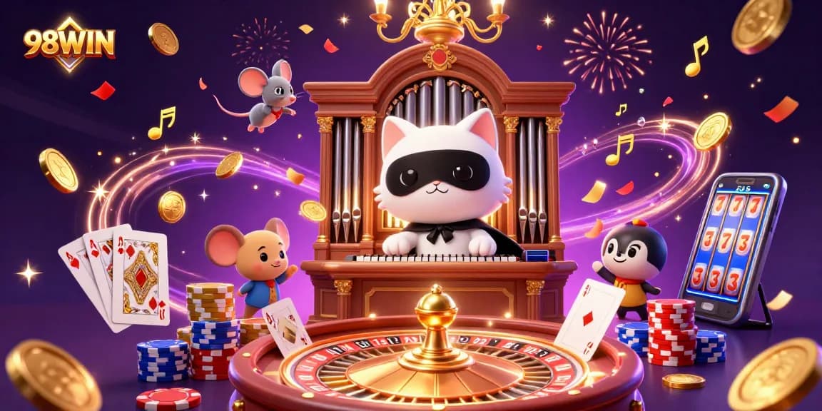Win big at 98WIN with a vibrant, dynamic casino scene filled with excitement and action