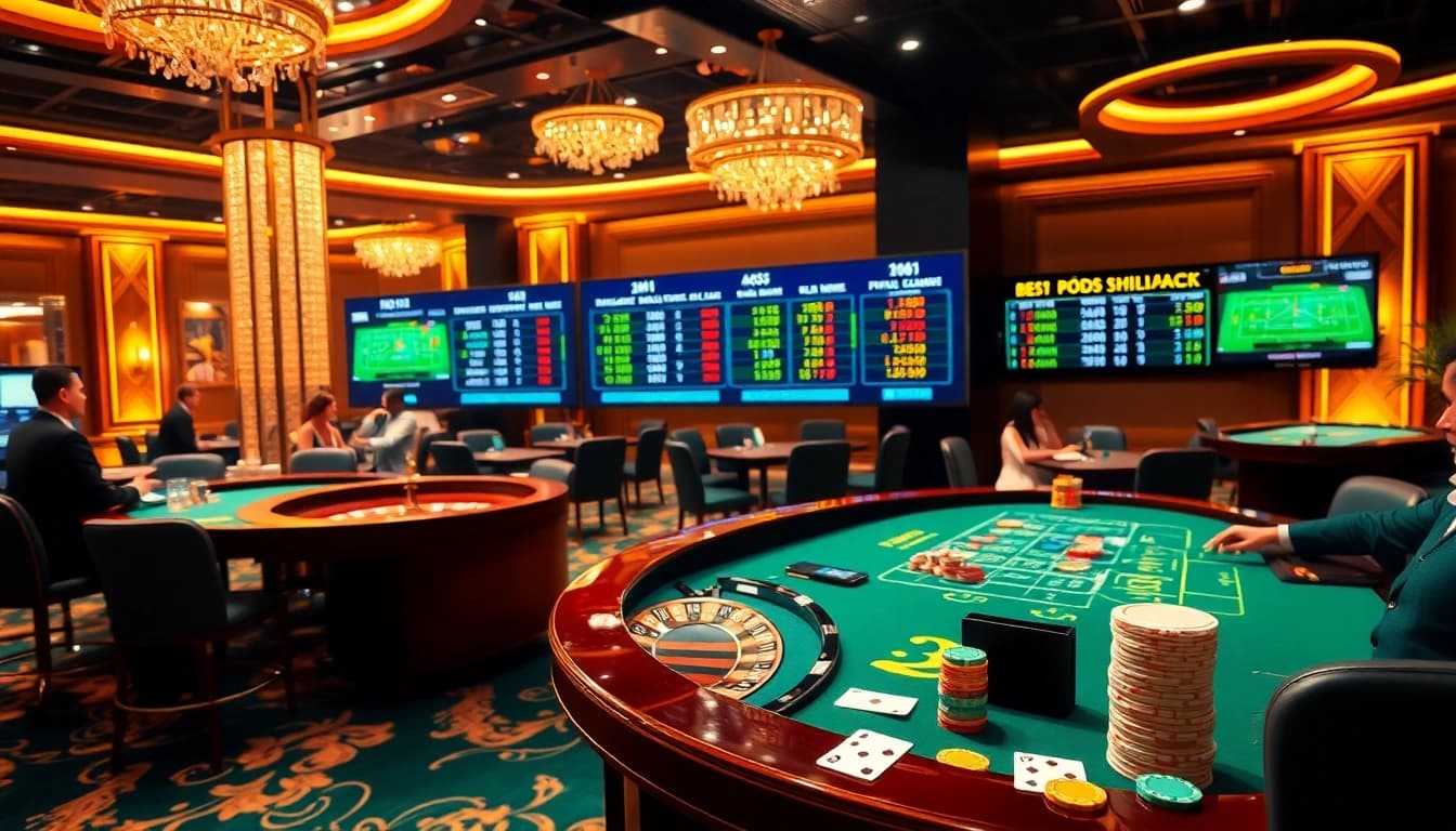 Engaging scene of kèo nhà cái in a luxurious casino with poker chips and betting slips.