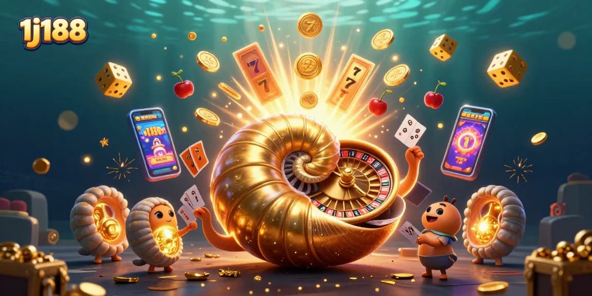 Experience thrilling gameplay with 1j188 as the giant nautilus joins the jackpot celebration in a vibrant casino scene.