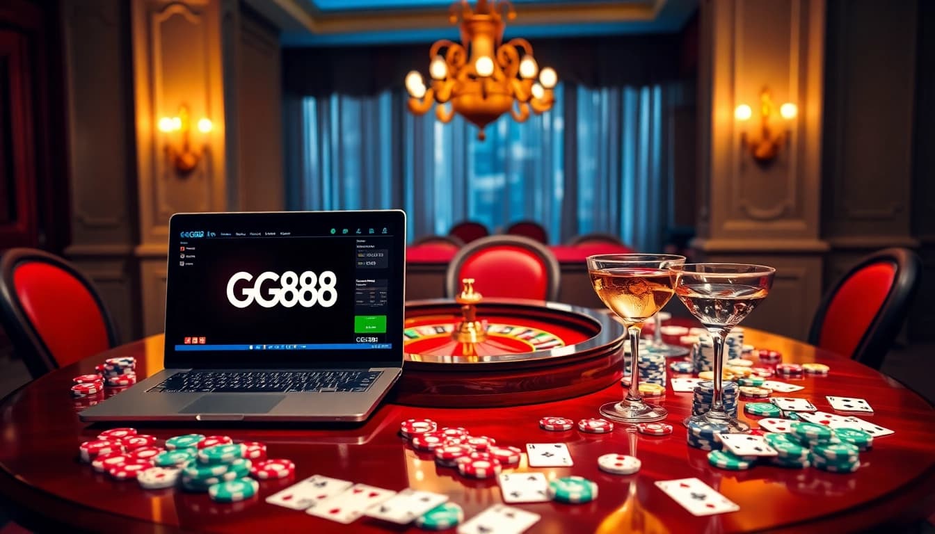 Players enjoying a thrilling game of roulette at GG88 casino platform, surrounded by vibrant chips and cards.