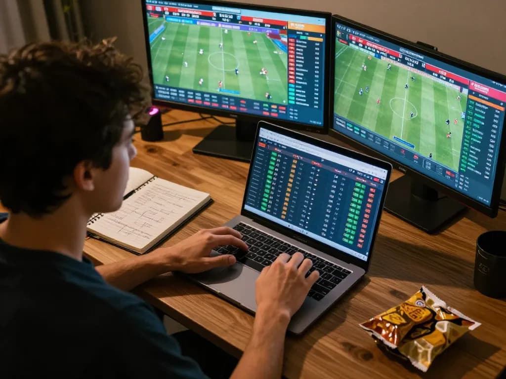 An engaged gambler using Bongdallu for live sports betting strategy during World Cup 2026