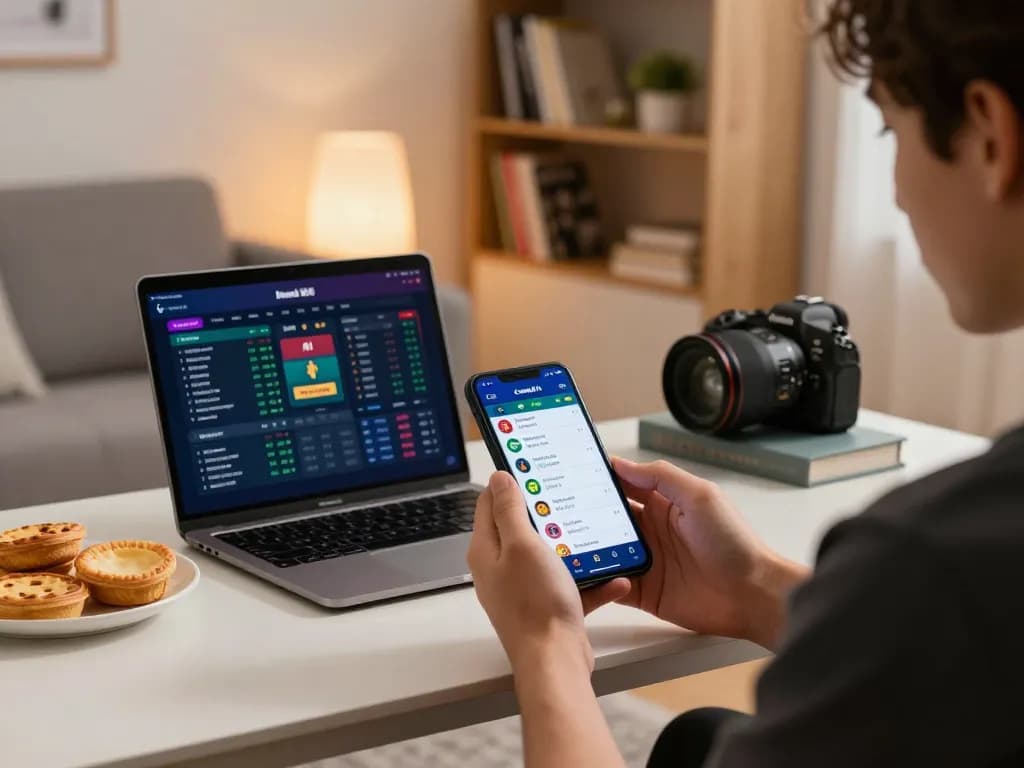 Engaging in live sports betting on kim66 com with smartphone, showcasing a cozy atmosphere and real-time updates.