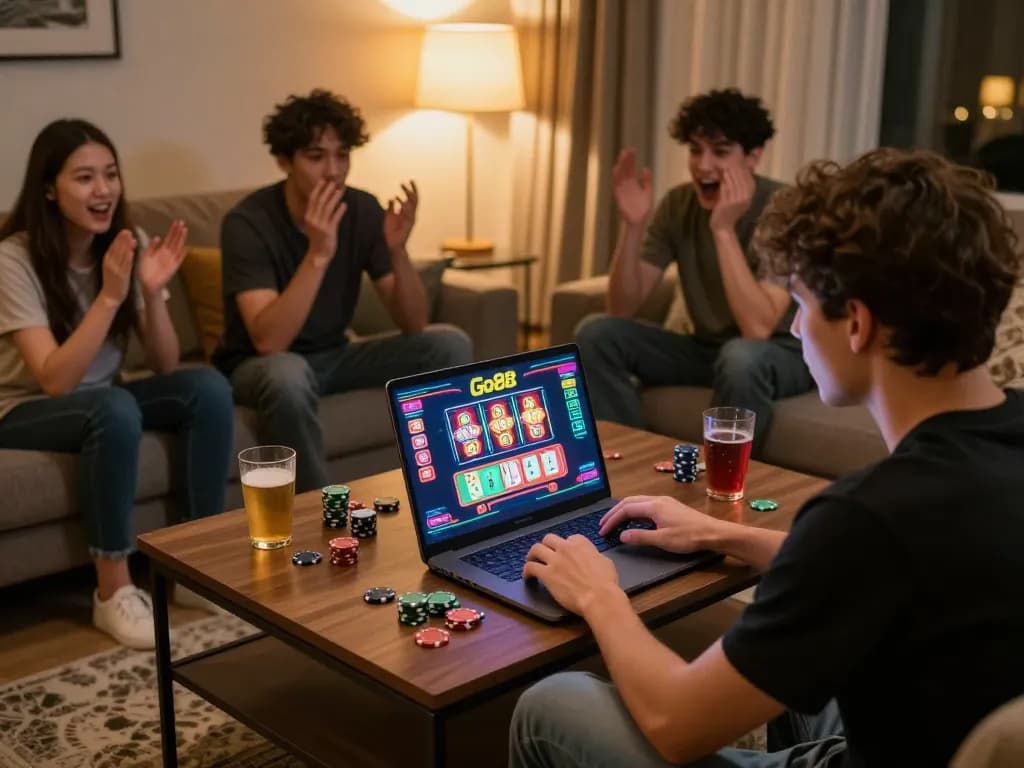 Players immerse themselves in Go88's online casino games, enjoying a thrilling gaming experience at home.