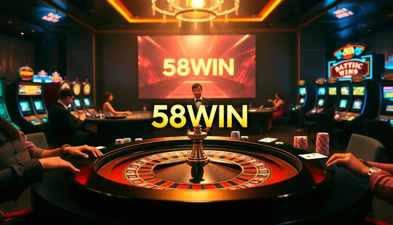 Join the thrilling action at 58WIN casino with players betting on roulette and enjoying an elegant atmosphere.