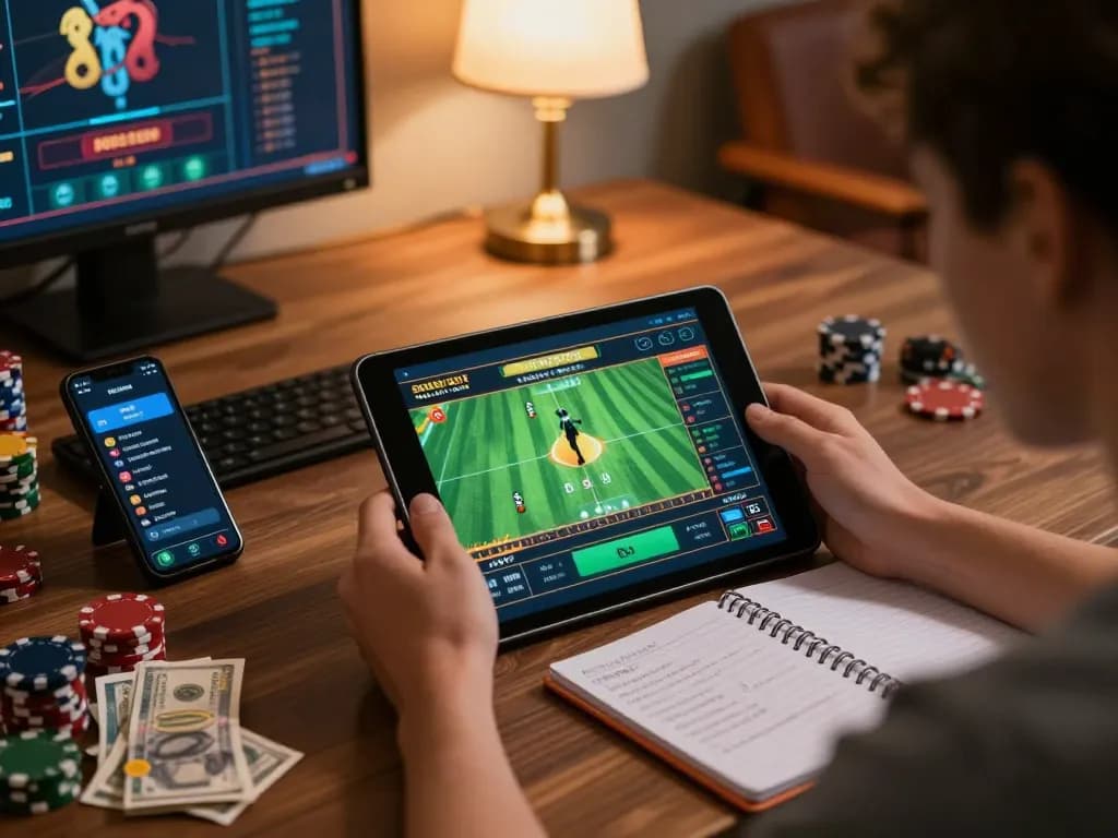 Experience strategic sports betting with LV88 on a tablet in a cozy home setting.