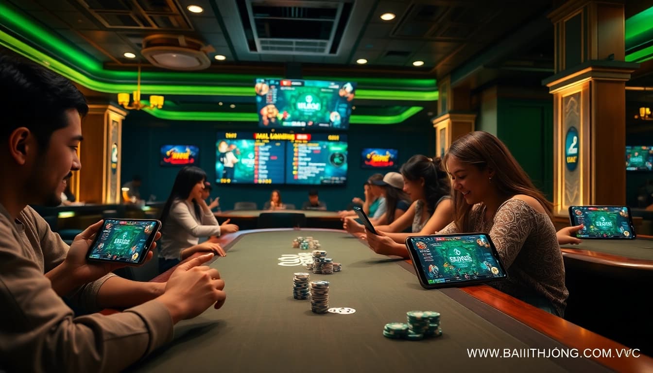 Engaging online gaming scene featuring card games at gamebaidoithuong.com.vc, showcasing vibrant graphics and community interaction.