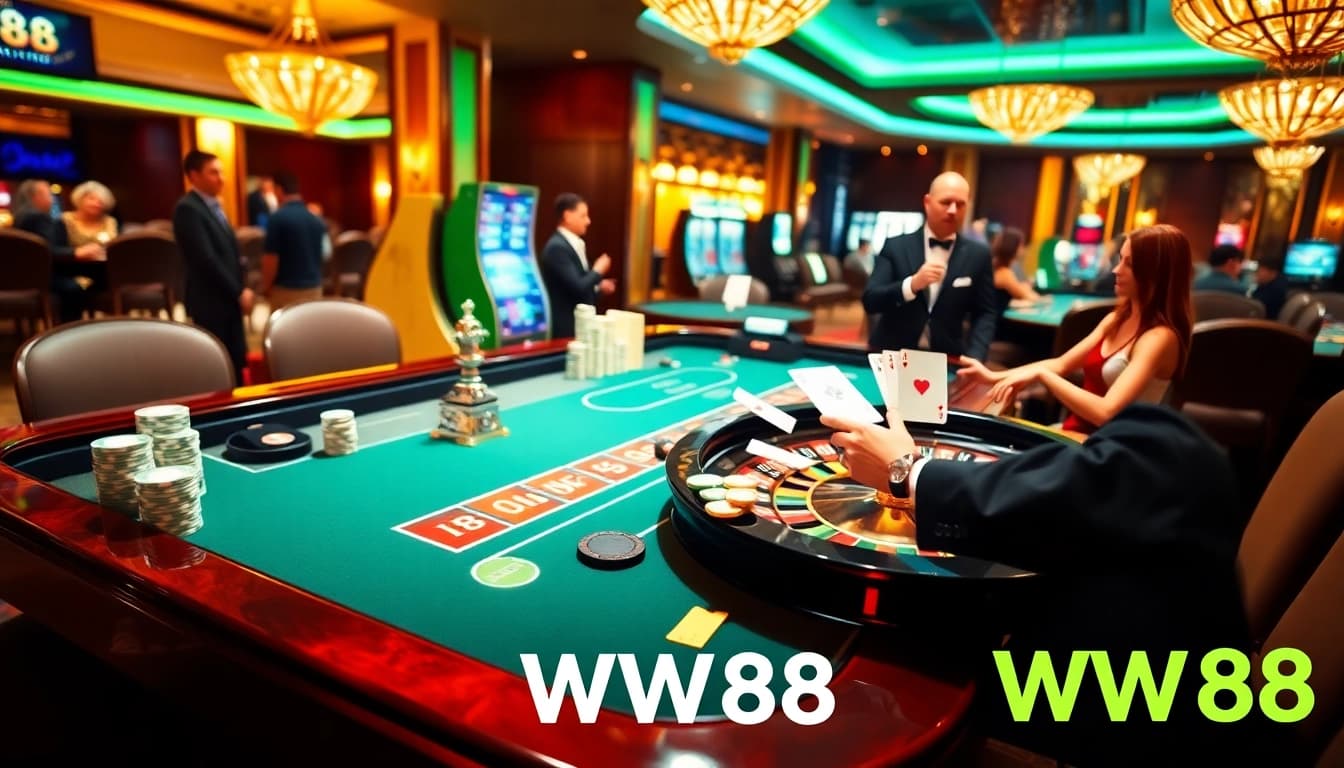 Experience winning excitement at WW88 with a vibrant casino setting and engaged players.