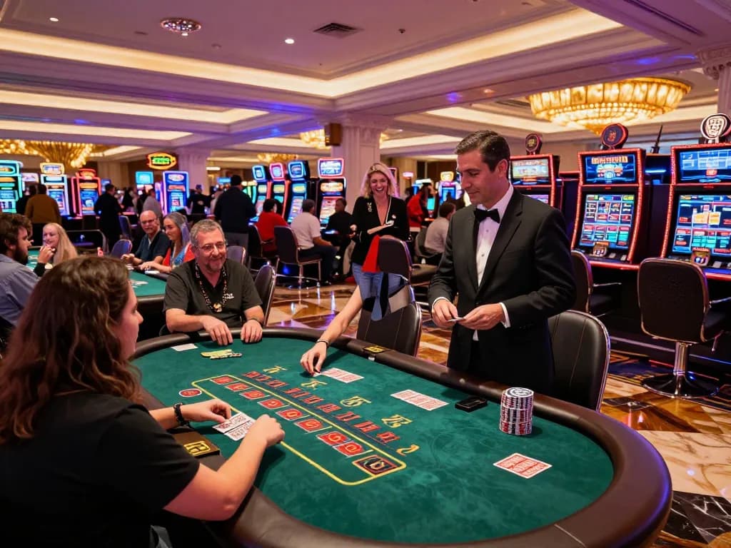 Players engaging in a thrilling blackjack game at the SC88 casino in Las Vegas, showcasing strategic betting and excitement.