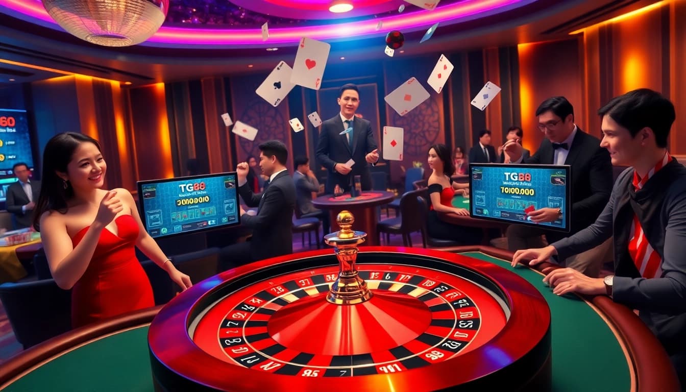 Players winning at the exciting online casino platform https://tg88.cafe/ with vibrant lights and interactive screens.