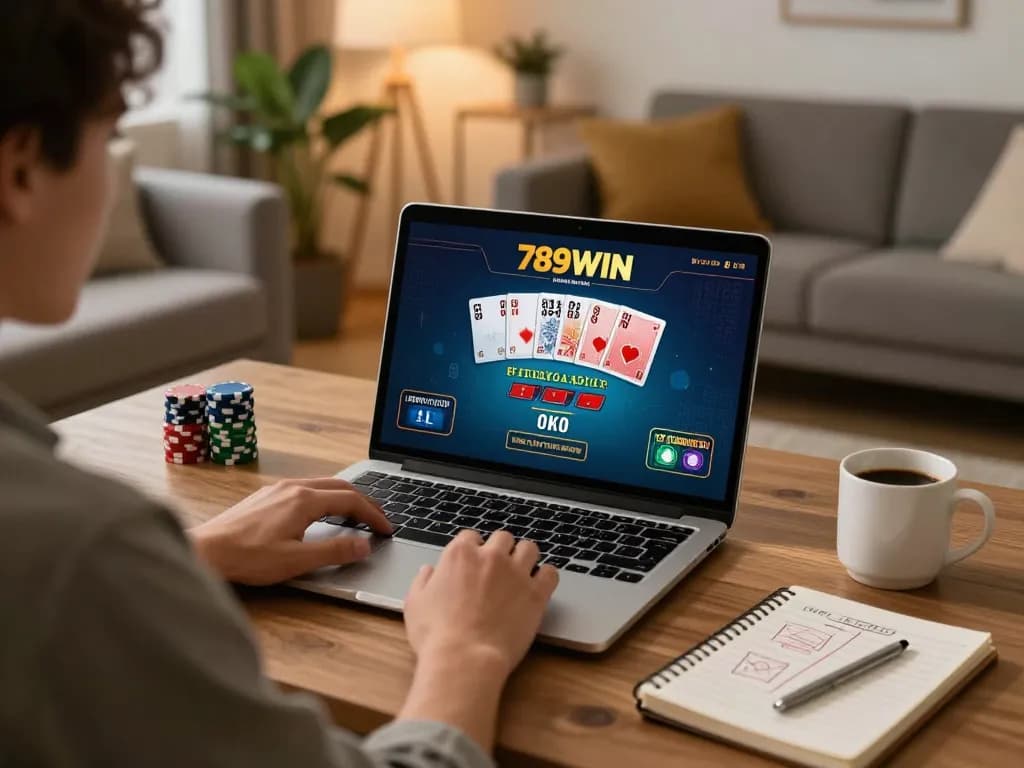 Experience thrilling baccarat gameplay with 789WIN in a cozy online casino setting.