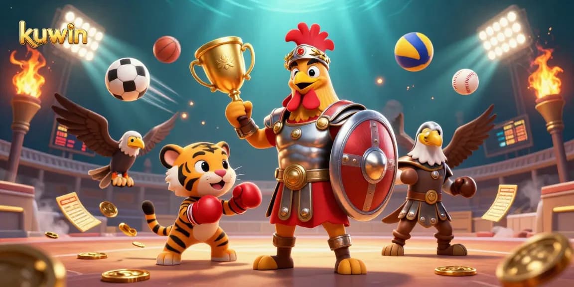 Kuwin’s animated gladiator rooster brings excitement to the online gaming arena with thrilling gambling action.