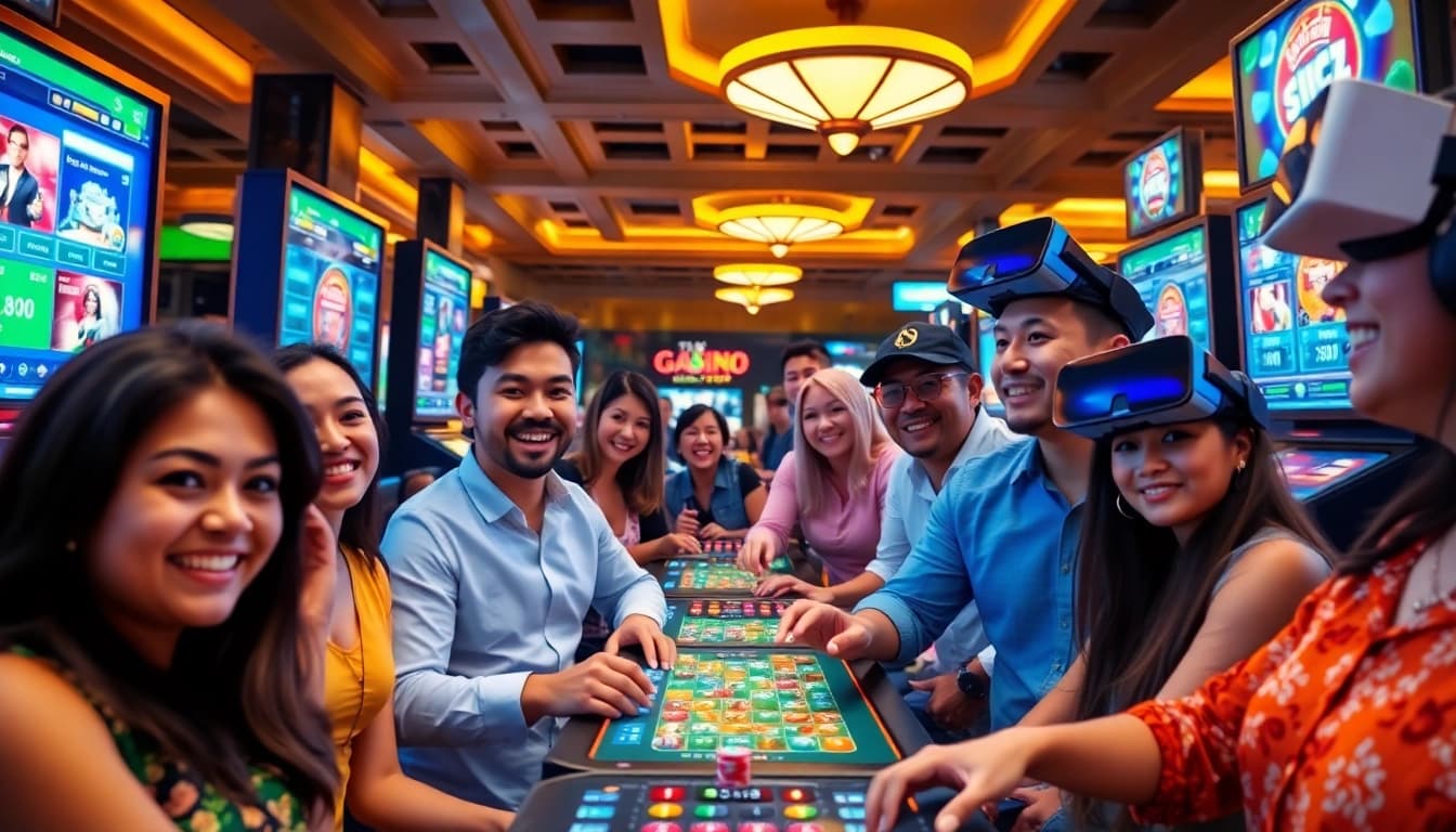 Tải g88 in an engaging gaming scene with diverse players and digital displays
