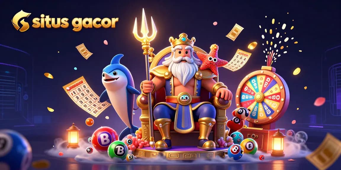 Experience the excitement of situs gacor with vibrant lottery and prize elements featuring Neptune and his royal guard.