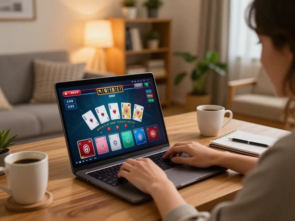 Player using Onbet for a thrilling online blackjack session at home with strategy notes visible.