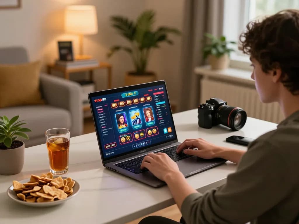 Engaged player using F168 laptop for an exciting online casino gaming experience