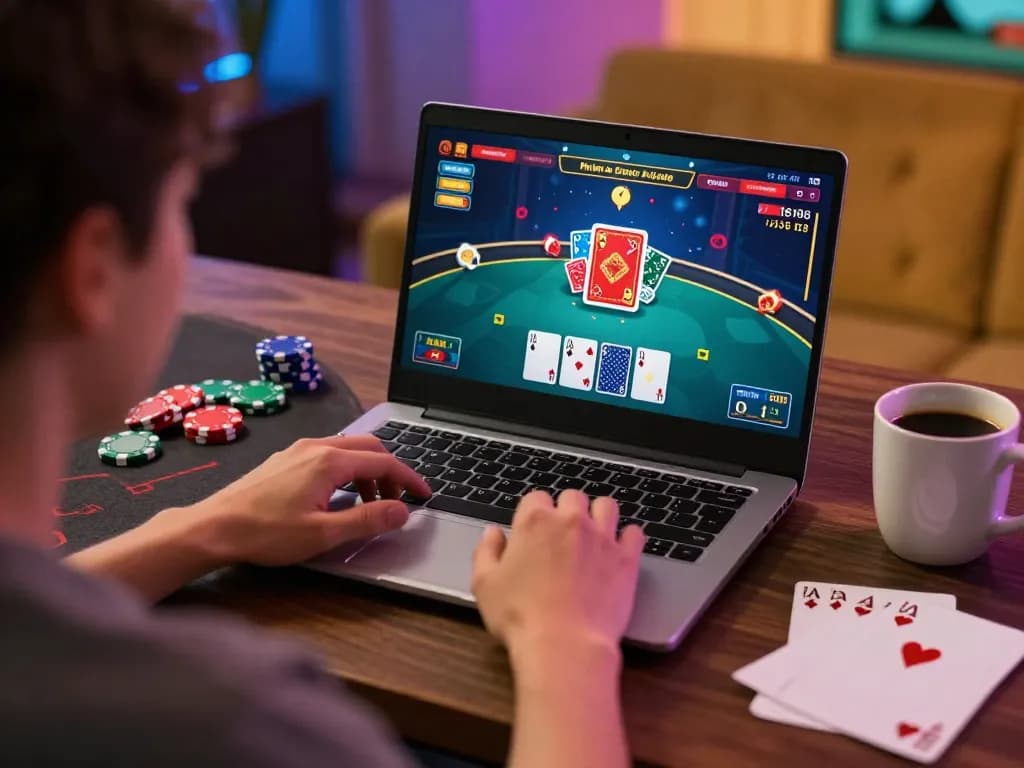 Player enjoying blackjack on FLY88, showcasing exciting online gaming moments at home