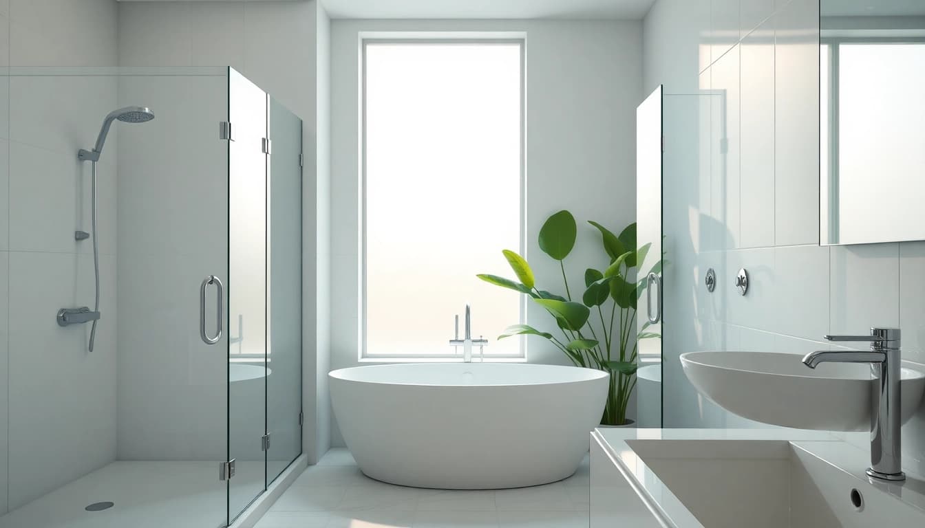 Experience elegant showers in a beautifully designed bathroom with modern features and calming decor.
