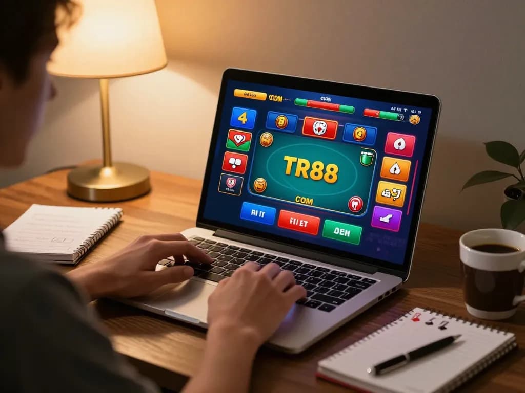 Engaging gameplay on TR88 COM poker interface while enjoying a cozy home setting.