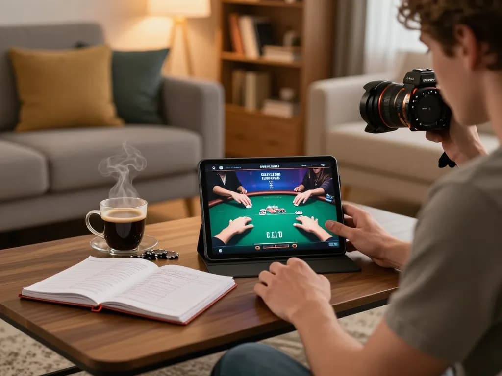 Player enjoys poker on Go88 while analyzing winning strategies in a cozy home setting.