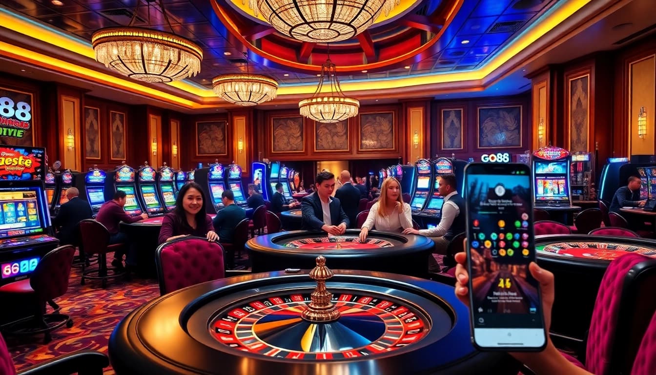 Go88 players enjoying vibrant casino games in a luxurious atmosphere filled with excitement.