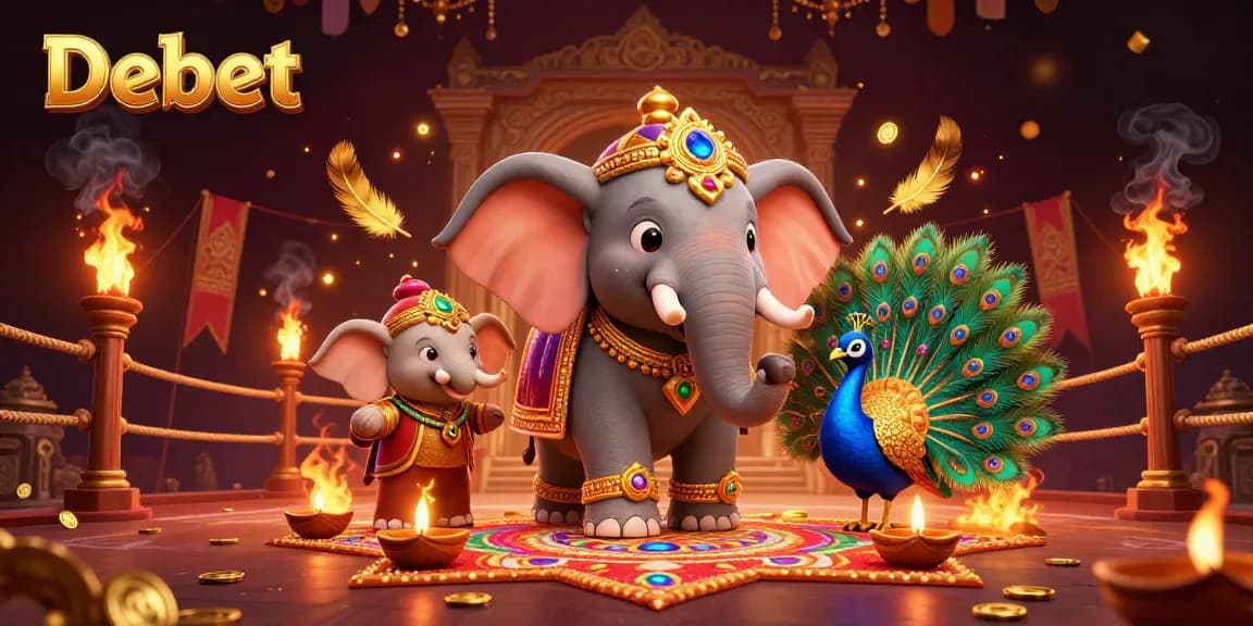 Experience the excitement of Debet with a vibrant 3D illustration, showcasing casino-themed elements and characters.
