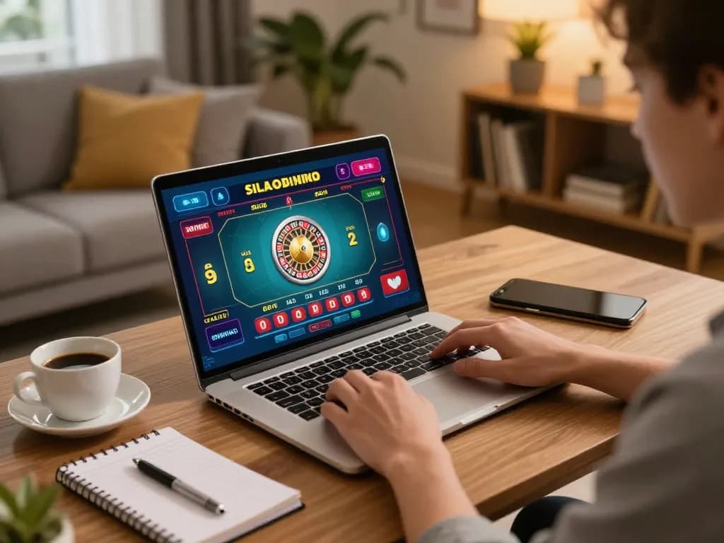 Person engaging in online gambling with XX88, using laptop for live roulette gameplay at home.