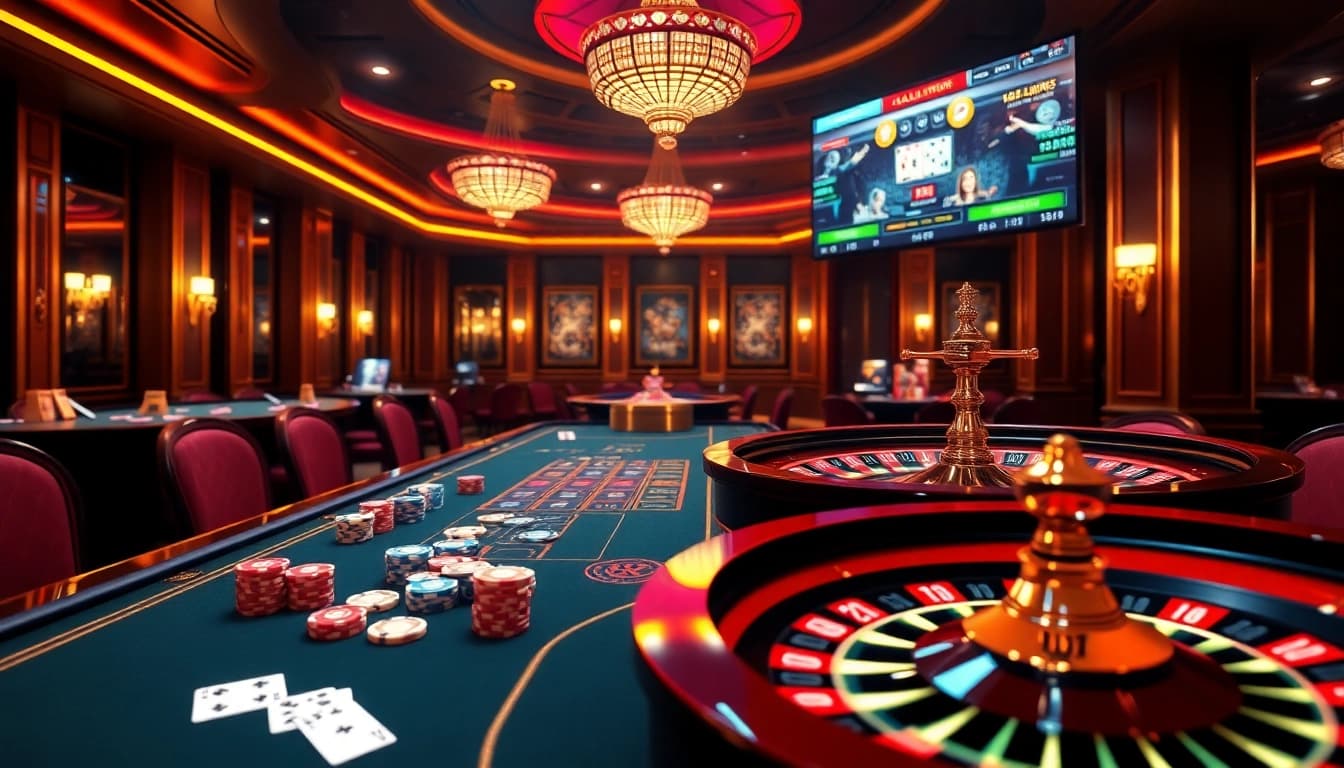 Experience thrilling gambling action at ALO789 with poker chips and roulette wheel.