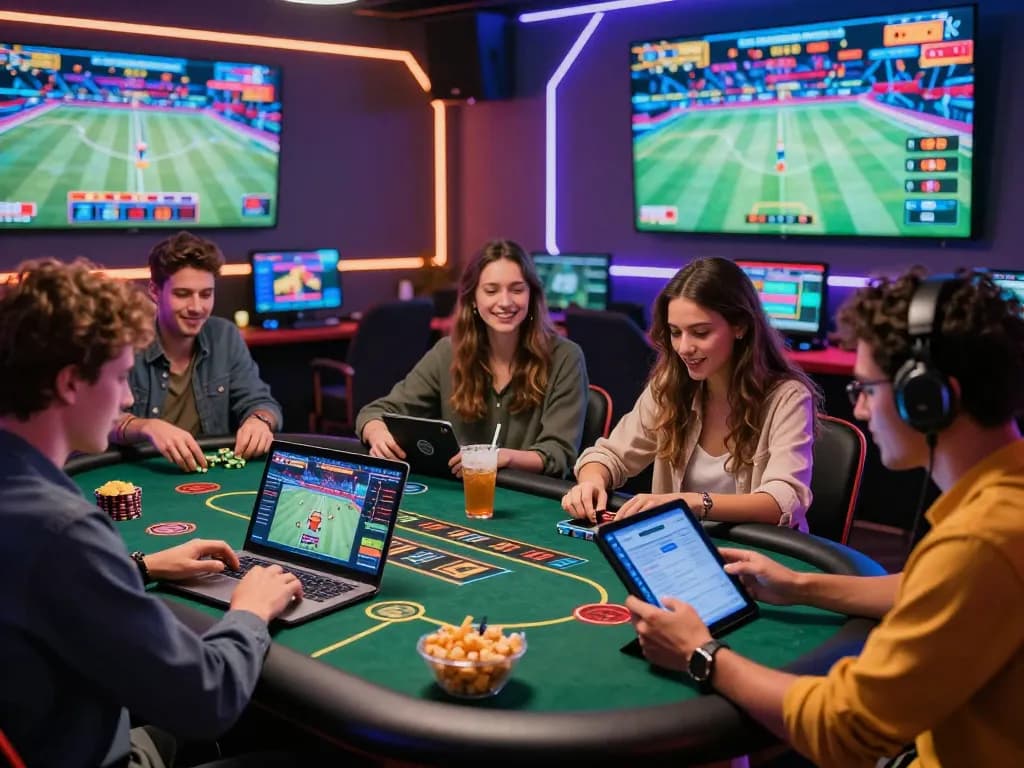 Exciting gaming scene with diverse players engaged in BK8 online casino games.