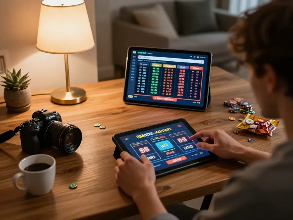 Engaging with 888NOW online casino on a tablet in a cozy home setting