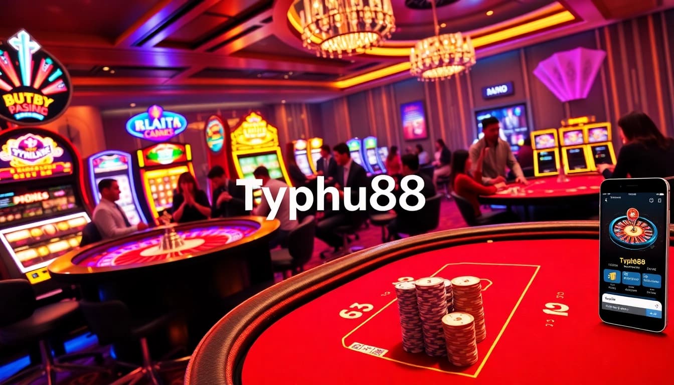 Experience the thrill of Typhu88 with dynamic casino gameplay, showcasing roulette, slots, and poker excitement.