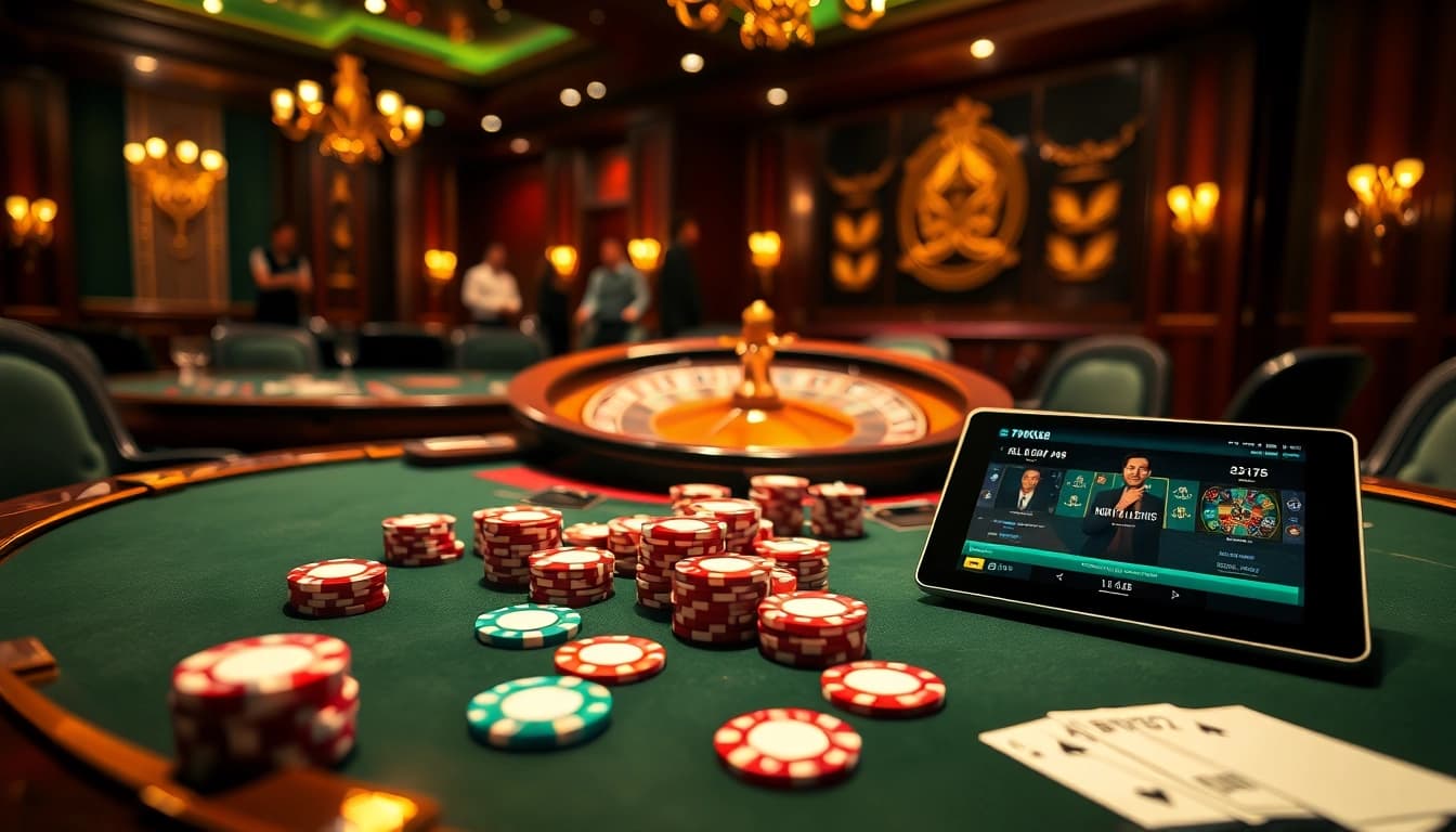 BDTK66 enthusiasts enjoying poker around a luxurious table with chips and cards.