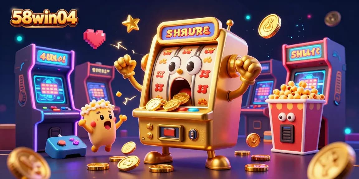 Exciting golden slot machine winning at 58win04 with cheering baby slots and vibrant casino elements.