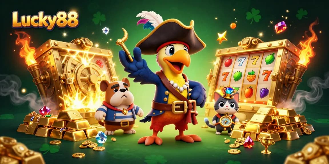 Spin the Lucky88 slot reels alongside vibrant pirate-themed characters and treasure galore.