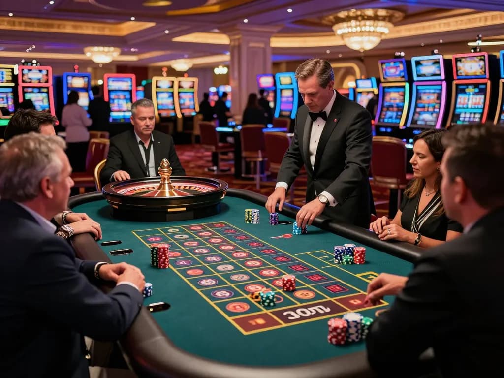 Players engaging with sc88 roulette table in a vibrant casino, enhancing the thrilling gambling experience.