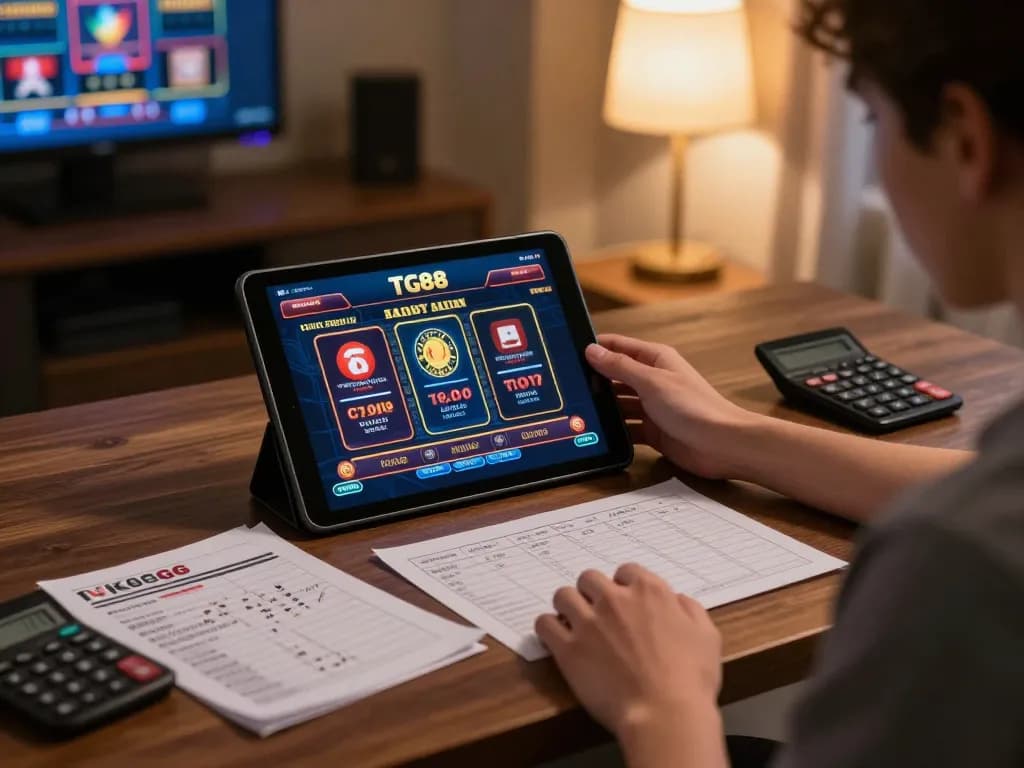 Engaging in strategic gameplay with TG88 casino app on tablet in cozy home environment